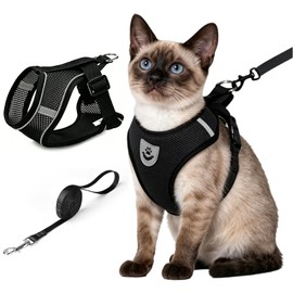 Pechera para Gato, Arnés para Gato Ajustable con Correa para Gato de 120 cm, Malla Transpirable y Tiras Reflectantes 3M para Paseos Seguros en Casa, J