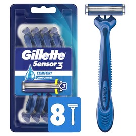 Gillette Sensor3 Comfort Disposable Razors for Men, 8 Count, Lubrastrip Glides Easily Over Your Skin