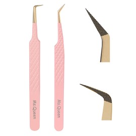 Ms.Queen - Juego de pinzas para pestañas, 2 piezas profesionales de punta de fibra de 45 90 grados de volumen mega pinzas de extensión de pestañas