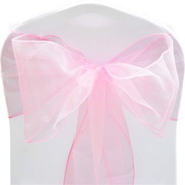 Time to Sparkle 10pcs 22x280cm Baby Pink Organza Sashes Wider Sash Fuller Bows Chair Cover Bows Sash for Wedding Party Birthday Decoration