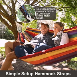 CHULIM Brazilian Double Hammock with Tree Straps,Extra Large 94x63IN,2 Persons Hammock for Backyard Patio Outdoor and Indoor,450lbs Weight Capacity,Soft Woven Cotton Fabric - Black Stripe