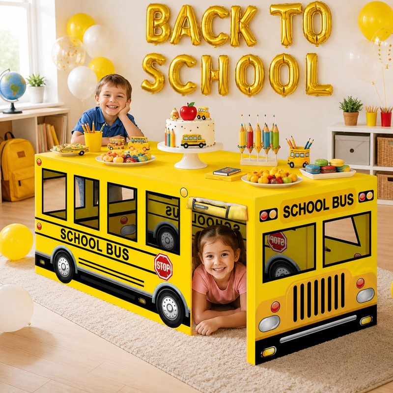 6ft School Bus Birthday Party Playhouse Tablecloth Large Bus Themed