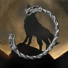 TURTLEDOVE 2PCS Viking Wolf Bangle - Stainless Steel Cuff Bracelet Fenrir - Norse Scandinavian Torc
