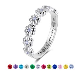 LEXLUNE Dainty Daisy Ring for Women, S925 Sterling Silver Cubic Zirconia Sunflower Flower Ring For Daughter, I Think Of You Every Daisy Ring,December Birthstone Tanzanite Size 6