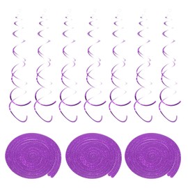 sourcing map 30 Pcs Laser Purple Party Hanging Swirls Double Strip Hanging Decorations 24 inch Foil Swirling Hanging Plastic Ceiling Streamers for Birthday Party with Hang Tag Hook