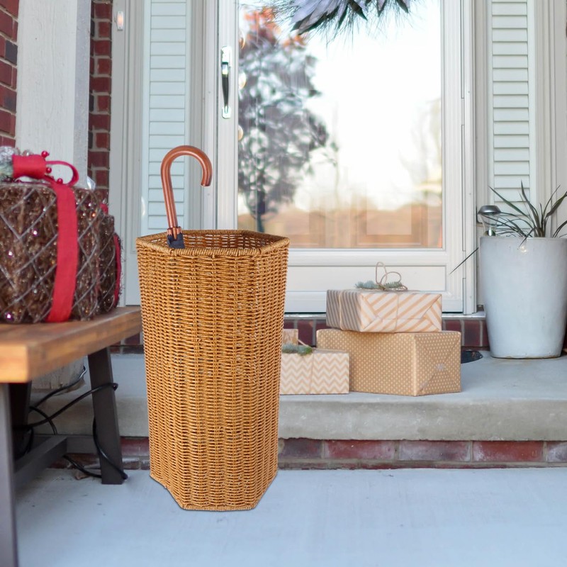 HOLIDYOYO Woven Umbrella Stand Basket with Drainage Tray 15.55In Hexagonal
