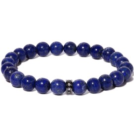 Lightock - Pulseras de abalorio de piedras preciosas semipreciosas naturales elásticas de 8 mm con abalorio redondas de 8 mm, pulsera espiritual para mujeres y hombres, regalos de protección de energía, unisex, 6.7 oz (198.14 ml), Piedra, Lapislázuli