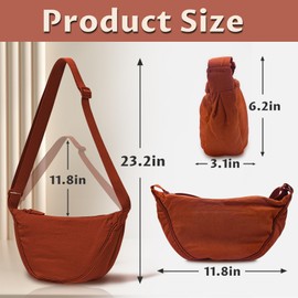 FuninCrea Crescent Bag, Waterproof Nylon Crescent Crossbody Bag Fanny Pack with Zipper, Half Moon Shape Solid Dumpling Bag Sling Bag with Adjustable Shoulder Strap for Men and Women (orange)