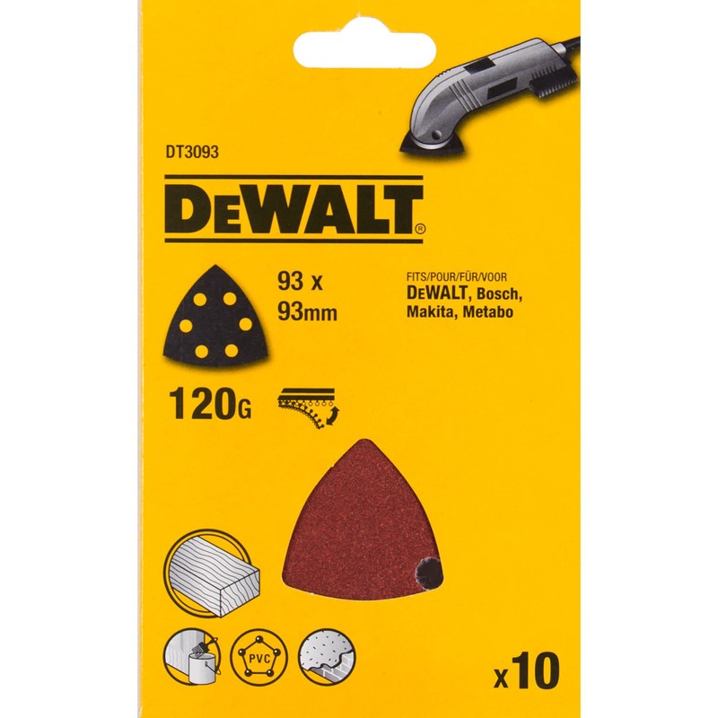 Dewalt DT3093-QZ DT3093-QZ-Hoja de lija Delta 93x93mm perforada, Grano 120