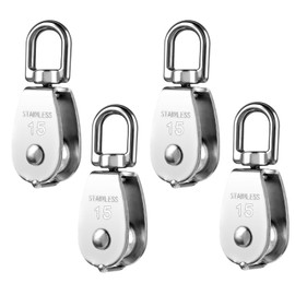 4 Pack M15 304 Stainless Steel Pulley Lifting Single Pulley Block Wire Rope Crane Single Pulley Block Crane Swivel Hook Double Pulley Roller Loading