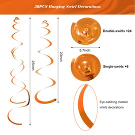 Party Swirl Decorations Orange Shinny Foil Hanging Swirl Decorations Plastic Streamer for Ceiling Plastic Streamer for Party Decorations Metallic Hanging Swirl Pack of 30
