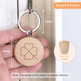 efuturetime 24pcs Wooden Key Ring with Clover, Round, Lucky Charm Key Fob Clover Wood Laser Printed, Key Pendant for Decoration, Gifts