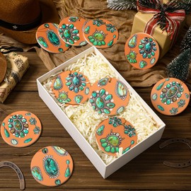 Fiwochic 10 Pcs Western Christmas Tree Ceramic Ornaments Hand Painted Turquoise Ornaments Western Cow Crafts Cowboy Christmas Decor for Xmas Home West Theme Holiday Party Decor