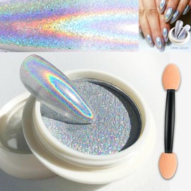 Chrome Nail Powder, Holographic Chrome Powder, Metallic Silver Nail Glitter Nail Dipping Powder, Pearl Shimmer Chrome Pigment Powder Nail Art Manicure DIY Salon for Women