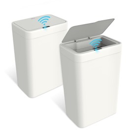 Naisu 2 Pack 4 Gal Bathroom Trash Can with Lid,Automatic Garbage Can with Touchless and Sealed Design,Slim Motion Sensor Waterproof Plastic Trash Bin Suitable for Bedrooms,Bathrooms,Kitchens,(White