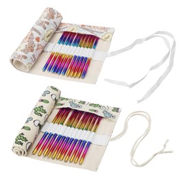 APOMOONS Pack of 2 Canvas Pen Rolls, 36 Holes Canvas on Roll, Pencil Case Roll Roll, Washable Rolling Pencil Case Cactus, Pylon Cartoon Pattern for Watercolour Pencils and Colouring Pencils (46 x 20