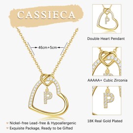 CASSIECA Heart Initial P Necklace for Women Girls Letter A-Z Necklace Name Necklaces 18K Gold Plated Monogram Name Jewellery Birthday for Mom Teenage Girls (with Gift Box)
