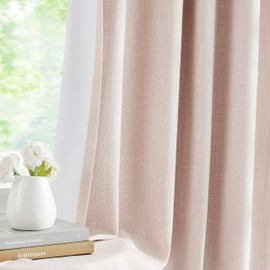 Pink Pinch Pleated Full Blackout Curtains Linen Texture Thermal Insulated Window Treatment Panel 84 Inch Long for Living Room Bedroom Noise Reducing Back Tab Drapes with Hooks, 2 Panel, 40"Wx84"L