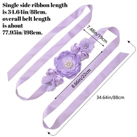 URROMA Wedding Bridal Belts, Light Purple Pearl Flower Belt Bridesmaid Gown Braided Wedding Sash Handmade Belt for Women Accessories Dress Matching, 1.98 meters