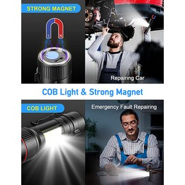 Lsnisni Rechargeable Flashlight 2 Pack, 2000 Lumen Super Bright Flash Light, Small Led Tactical Flashlights with 3 Lighting Modes, Zoomable, Portable Flash Lights with Clip and Magnet for Camping Home