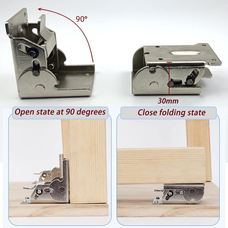 2 Pack 90 Degree self-Locking Folding Hinge Lock Steel Foldable