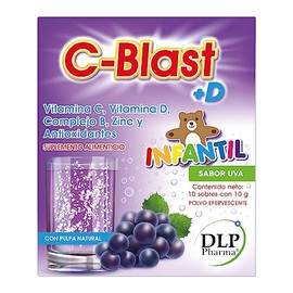 INFANTIL,Vitamina C, Vitamina D, Complejo B, Zinc y Antioxidantes Polvo Efervescente Sabor uva (caja con 10 sobres)