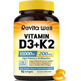 RevitaWell Vitamin D3 Vegetarian Supplements with Vitamin D3 K2 Supports Bones