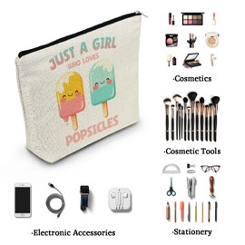 YULUENZE Popsicles Presents Popsicle Christmas Birthday Presents Just Love Popsicles Canvas Makeup Bag Funny Popsicle Birthday Presents for Popsicle Lovers Women Friends