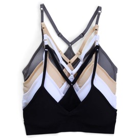 Kalon Women’s 4 Pack Racerback Sports Bralette Seamless Wireless Comfort Bra (1X, Basics)