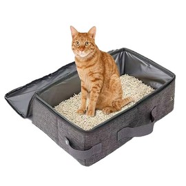 Cat Litter Box, Portable Enclosed Litter Box with Lid, Foldable Leakproof Travel Litter Boxes for Travel Hotel Stays and Road Trip, 600D Oxford Cloth (Grey)