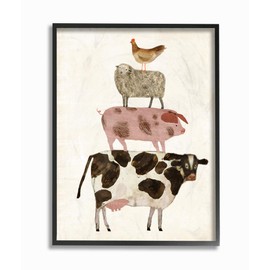 Stupell Industries Cow Sheep Pig and Chicken Barnyard Buds Stacked Farm Animals Black Framed Wall Art, 16 x 20, Design by Artist Victoria Borges