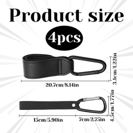 Pram Hooks, 4 PCS Pram Accessories, Baby Stroller Hook, 2 Leather Stroller Hooks + 2 Normal Loop - Hanging Straps, Multipurpose Hooks Pram Clips with Sturdy Carabiner and Strong Magic