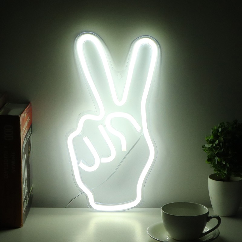 Neon Sign Light Innovative Victory Gesture Decorative Lamp USB Powered