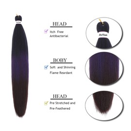 Liang Dian Braiding Hair Pre Stretched Ombre 30 Inch 8 Packs Synthetic Crochet Braids Hot Water Setting Professional Soft Yaki Texture Synthetic Hair Extensions(1B/Purple/99J)
