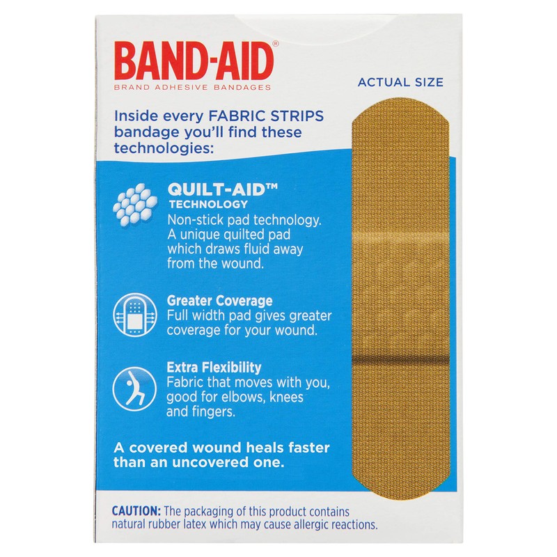Band-Aid Fabric Strips 50 Pack |Non-stick pad technology| Greater Coverage|Extra