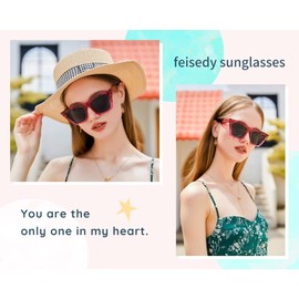 FEISEDY Vintage Square Cat Eye Sunglasses Women Trendy Cateye Sunglasses B2473, Rose Havana, 52