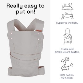 marsupi Baby Carrier for Newborns from Birth up to 15kg - Compact Baby Carrier with Sturdy Velcro System - Made from Breezy Cotton-Linen Fabric - Breeze/Lightgrey/Size XL