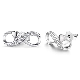 Infinity Earrings 925 Sterling Silver Studs Forever Love Accent Fashion Jewelry for Women Girls with Gift Box