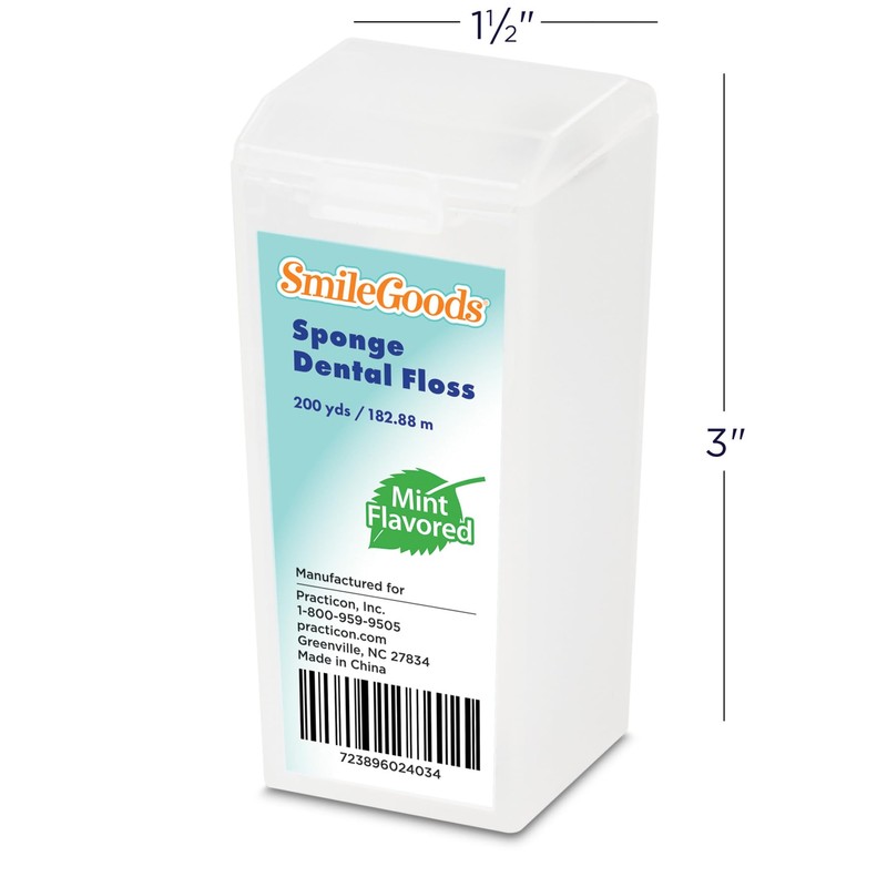 Practicon SmileGoods Sponge Dental Floss, 200 Yards, Mint