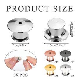 SYEYCW 36 Pcs Pin Badge Backs, Metal Locking Pin Backs, No Tool Required, Sturdy and Durable Locking Pin Backs Replacement, Locking Clasp for Jewelry Brooches Badge Name Tags Crafts DIY, 4 Colors