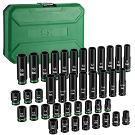 SK 3/8" Drive Impact Socket Set, 40-Piece Deep & Shallow Sockets, Metric 8 to 19mm, SAE 5/16″ to 3/4″, Premium CR-MO Steel, SureGrip 6 Point Design, With Storage Case