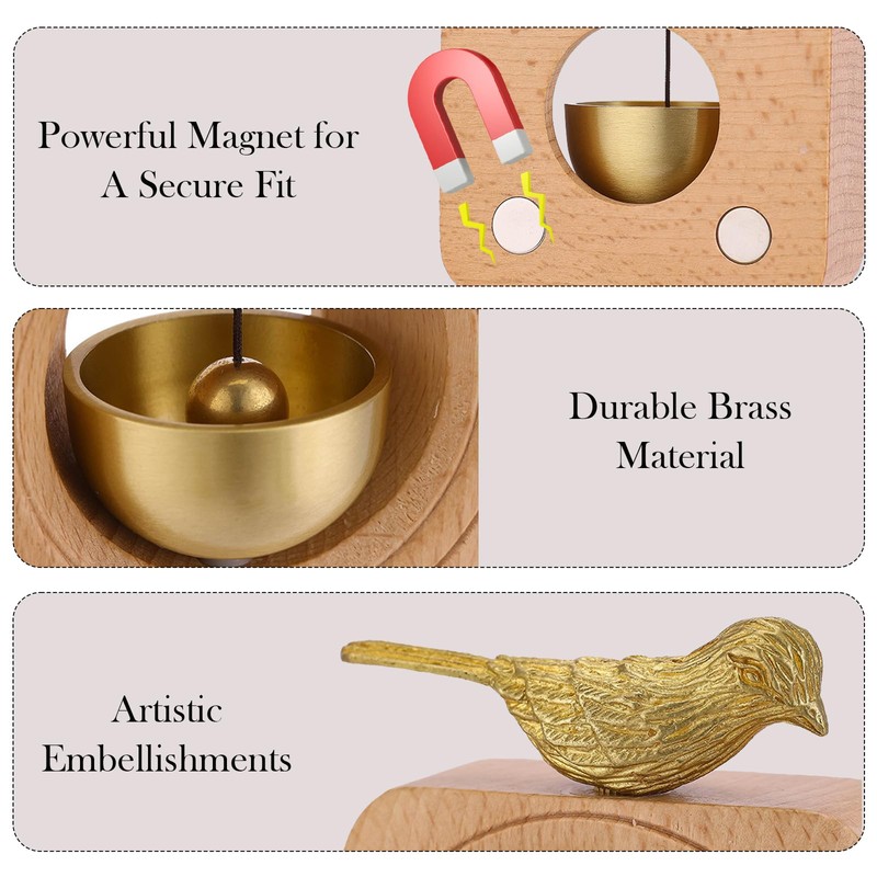 Magnetic Brass Bell for Door Opening (Beech Wood Prosperity Bird
