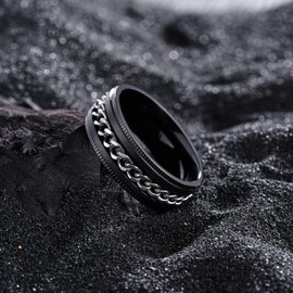 King Will Stainless Steel Men Fidget Spinner Ring - Black Chain Anxiety Relief Jewelry, Stress-Free Spin Wedding Band for Men & Women, Comfort Fit Design X 1/2(12)