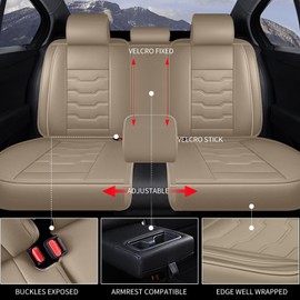 DISUTOGO Seat Covers Fit for Ford Maverick 2022 2023 2024 2025: Full Set Leather Car Seat Covers Waterproof Automotive Seat Cushions Covers (2 Row 5 Seats, Beige)