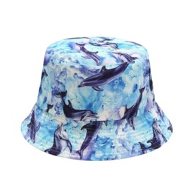 Ocean Creatures Sea Life Beach Fishing Reversible Bucket Hat Style - All Over Print Multicolor (Blue Dolphins)