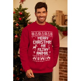 Arvilhill Men's Christmas Sweatshirt Fleece Xmas Crewneck Graphic Red Xmas Reindeer Cotton Pullover XL