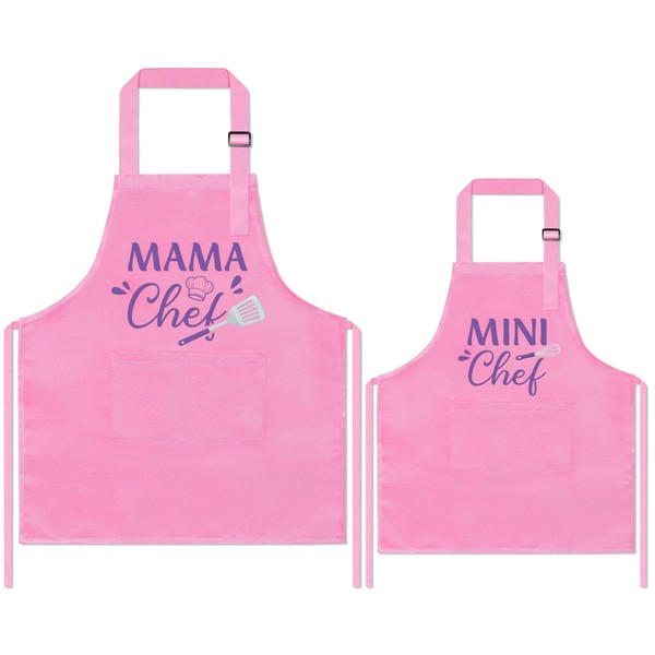 GROBRO7 2Pcs Kids Adult Apron Set Gift for Mother and