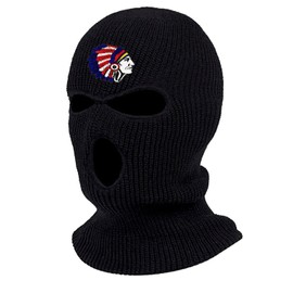 Indian Chief Head Ski Mask Embroidered Three Hole Mask Indian Balaclava (Black)