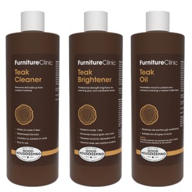 Furniture Clinic Teak Care Kit | For Teak Outdoor Wood Patio Furniture | Clean, Brighten, Nourish, and Protect Treated and Untreated Wood | Contains Cleaner, Brightener, & Oil