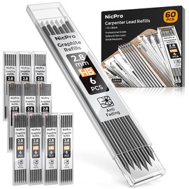 Nicpro 60 Pieces Carpenter Pencil Lead Refills 2.8mm, Lead Refill for Mechanical Carpenter Pencil, Break Resistant 2.8 mm Leads for Construction Pencils, Woodworking Pencil (Black)